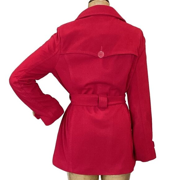Jou Jou Red Peacoat/Trenchcoat Double Breasted Sz L #301C - Picture 6 of 9